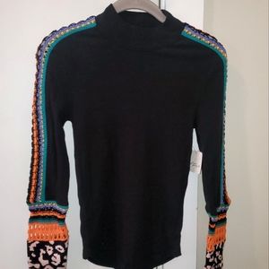 Free People Crocheted Sleeve Top Black Small